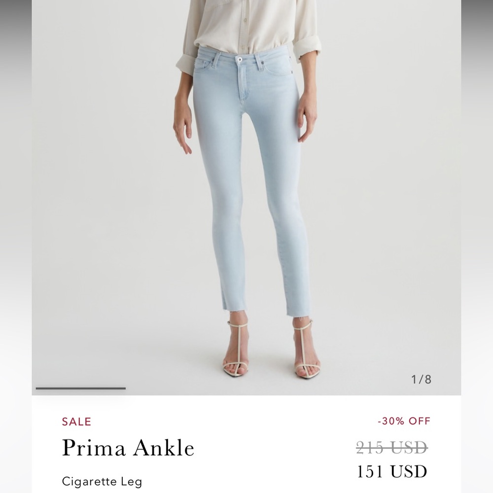 AG Adriano Goldschmied Women’s Light Blue Prima Cigarette Ankle Jeans SZ 26